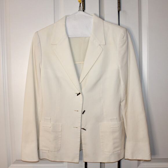 SALVATORE FERRAGAMO Off-White Cotton Notched Lapel Blazer | US 10 - Picture 1 of 9